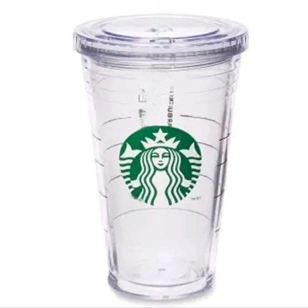 ☕️Starbucks 2009 Clear w/Green Siren Logo 16oz Cold Cup & Lid